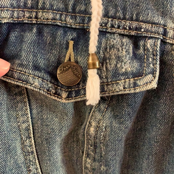 Free People Distressed Denim Knit Hooded Jacket - Picture 8 of 10